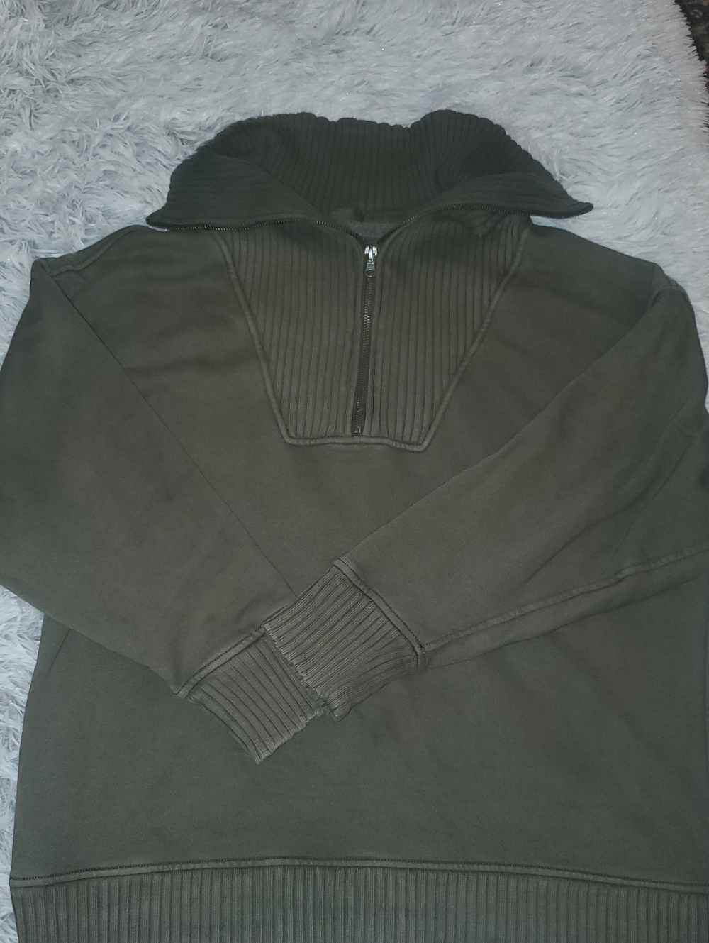 *aerie  Olive Green Half-Zip Ribbed Funnel Neck Sweater*